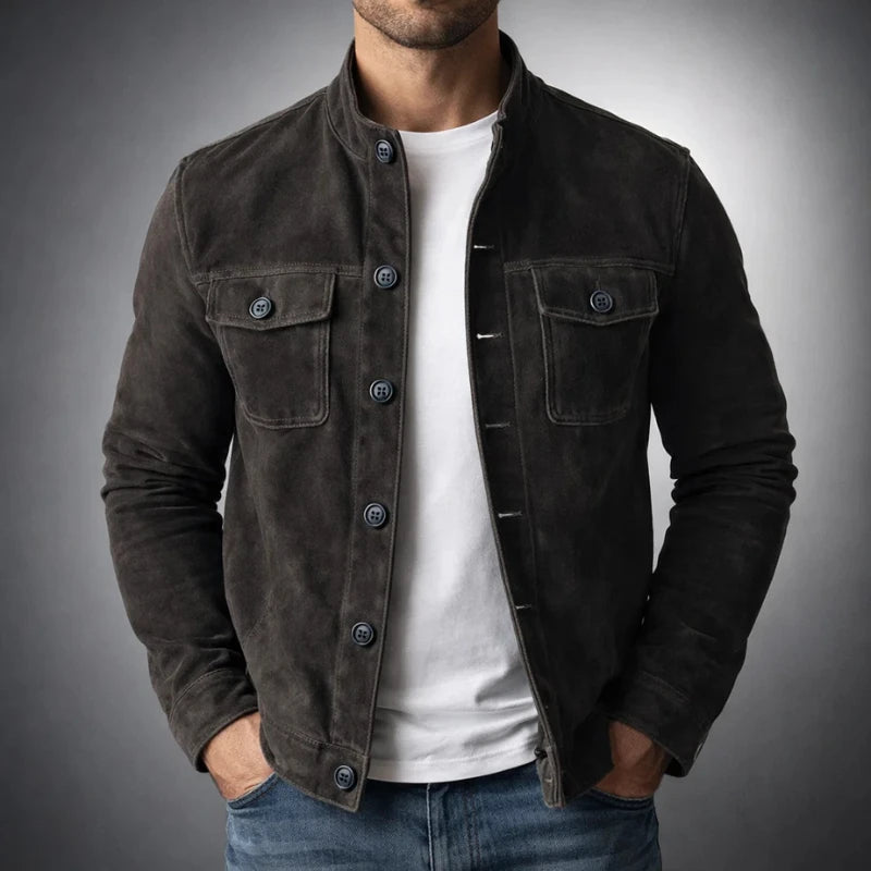Suede utility jacket detail
