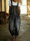 Vintage Soft Cotton Denim-Look Overalls