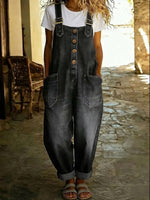 Vintage Soft Cotton Denim-Look Overalls