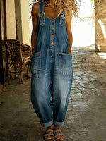 Vintage Soft Cotton Denim-Look Overalls
