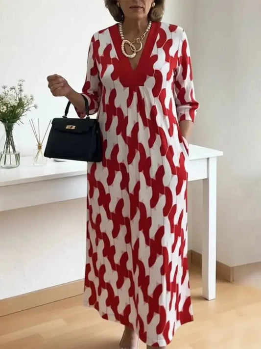 Flowing Art Print V-Neck Dress