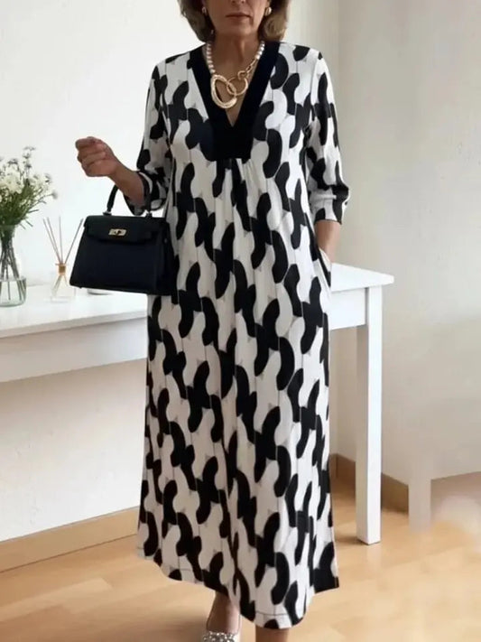 Flowing Art Print V-Neck Dress